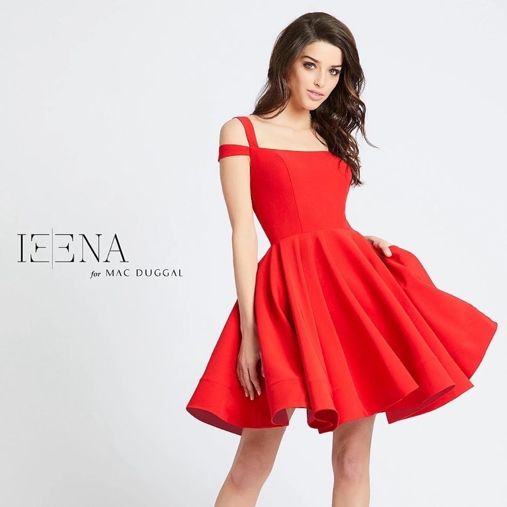 Mac Duggal Red Off-Shoulder Fit-and-Flare Cocktail Dress